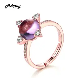 MoBuy MBRI008 круглый камень аметист кольцо Регулируемый изделия стерлингового серебра 925 розового золота тонких колец для Для женщин
