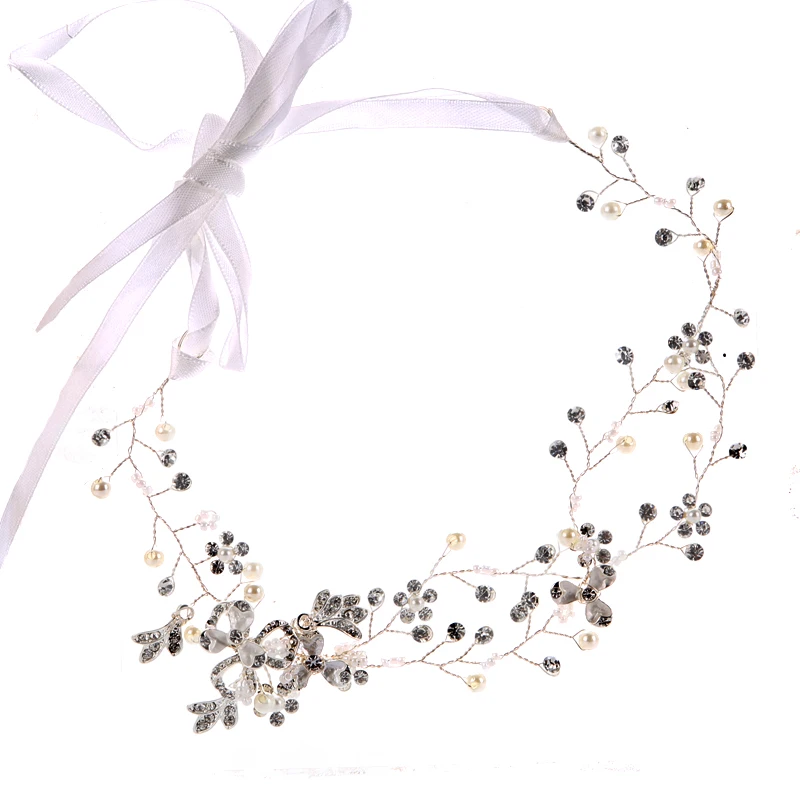 Koop Mooie Zilveren Legering Bloem Crystal Hoofdband voor Vrouwen Handgemaakte Bruid Hoofdtooi Strass Bruid Haar Accessoires