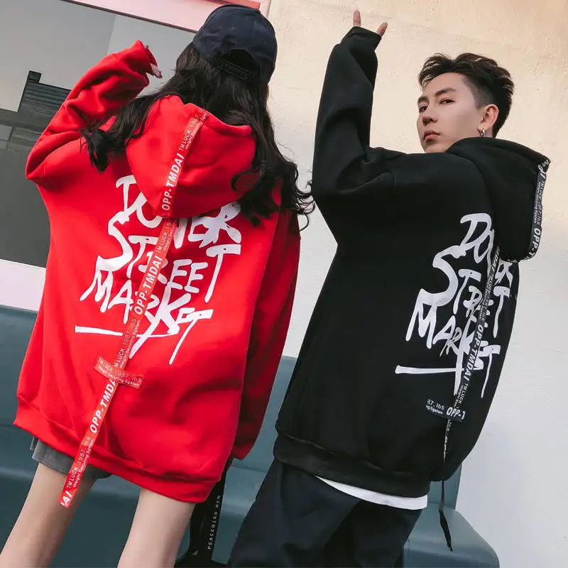 Tanie Zimowa wiosna Korea moda nadruk w litery fajne za kapturem kobiety luźna aksamitna Hip Hop Harajuku para bluza z kapturem dziewczyna