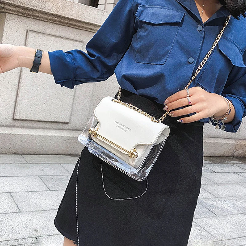 Новинка, модная Женская Роскошная брендовая дизайнерская маленькая квадратная сумка на плечо, ПВХ прозрачная ПУ композитная сумка-мессенджер, женская сумочка