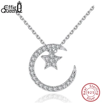 

Effie Queen Moon & Star Statement Necklaces S925 Sterling Silver Chain Pendants New Fashion Jewelry Friend Best Gift BN06