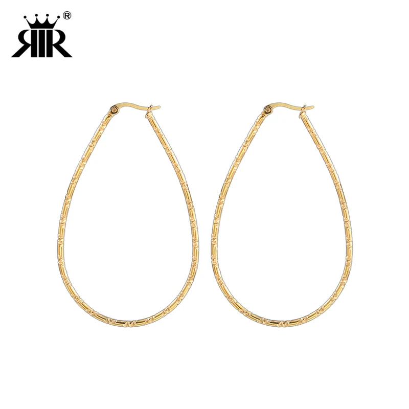 

RIR Teardrop Large Hoop Earrings For Women Silver Gold Color Stainless Steel Boho Pair of Open Hoop Minimalist Rain Hoop Earring