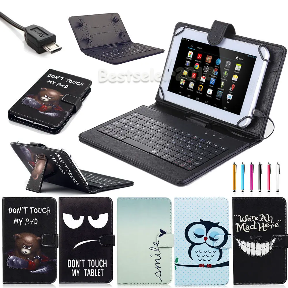 Cheap Universal PU Leather Stand Case Cover with USB Keyboard +Pen for