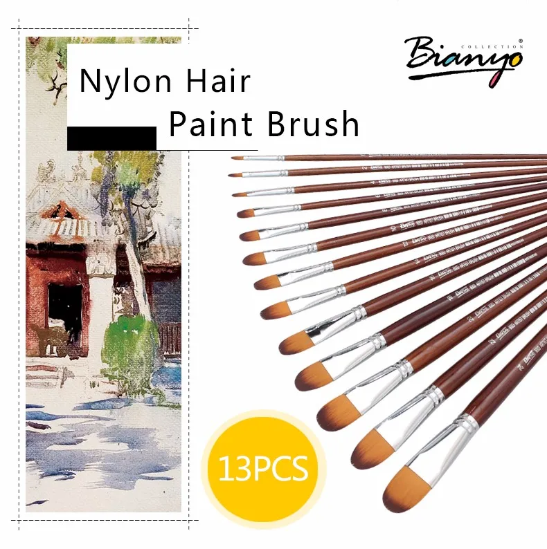 Conjunto para a Escola Bianyo Artista Filbert Cabelo Acrílico Pintura Escova Crianças Desenho Ferramenta Aquarela Arte Suprimentos 13 Pçs 2 Bianyo 13 pçs artista filbert cabelo acrílico
