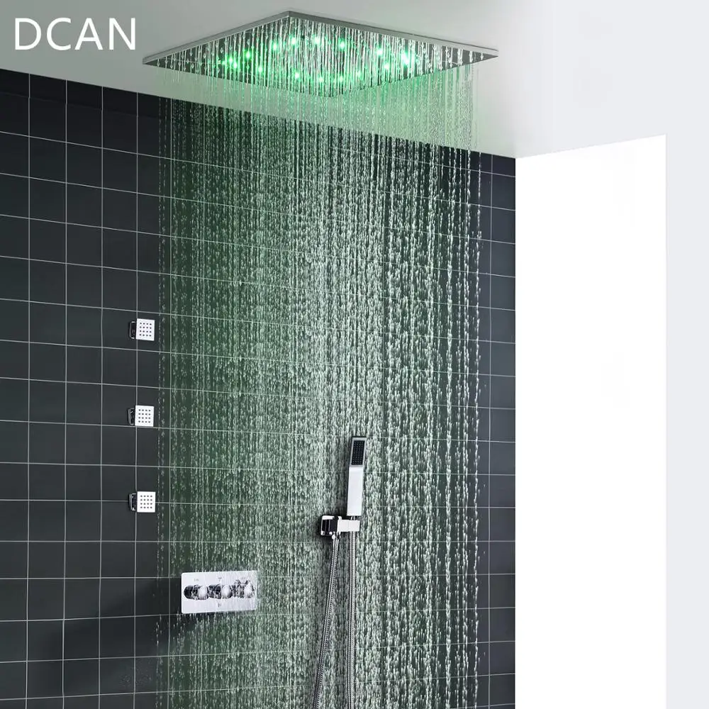  DCAN Wholesale SPA 500x500mm 20 Inch 3 Way Hot Cold Mixer Rain Shower Set LED Lamp Illuminated Show - 32841411110