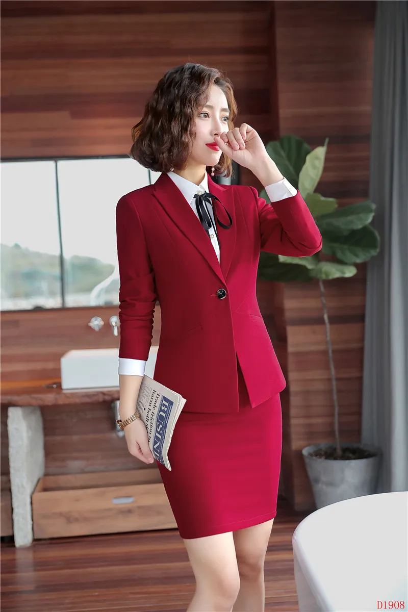 Формальная модная женская юбка, костюмы для женщин Деловые костюмы Красный Блейзер и пиджак Наборы рабочая одежда офисный униформенный стиль