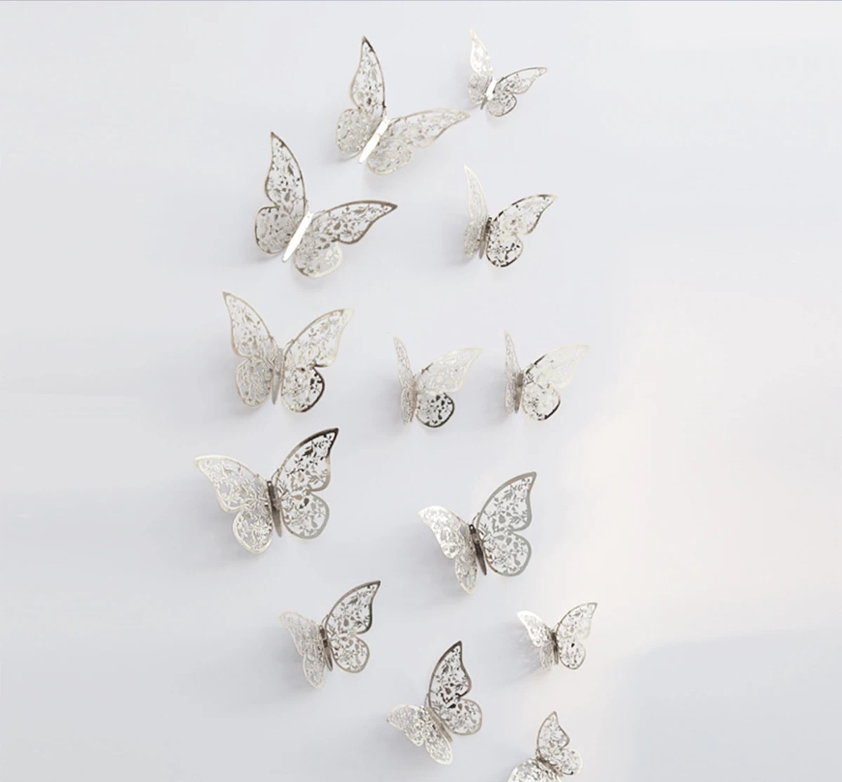 12 шт./компл. 3D настенные стикеры бабочки полые Бумага; 3 размера; Цвет серебристый, золотой для наклейки на холодильник домашний вечерние свадебный Декор