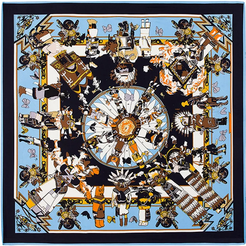 

130cm*130cm 2019 Luxury Brand The Hobbit Print Silk Scarf For Women,New Hijab Headband Twill Large Square Scarves Female Shawls