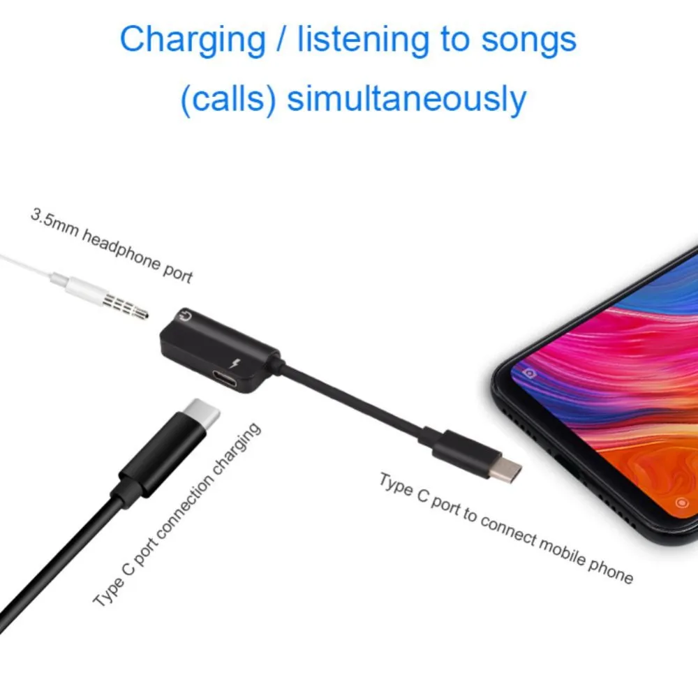 

USB Type C to 3.5mm Earphone Adapter Charger Short Alloy Shell TPE Corrosion Resistant Adapter Earphone Adapter for Xiaomi