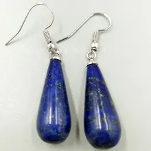 Frete grátis bonito natural lapis lazuli gota de água arte feminino masculino contas brinco pc5111
