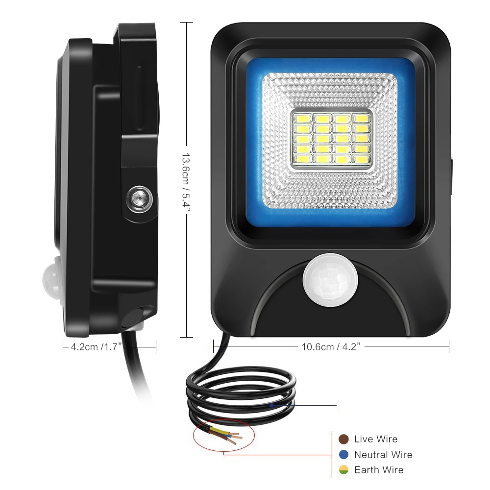Светодиодный PIR датчик движения безопасности настенный светильник мини 10 Вт AC 85-265 в наружные прожекторы огни безопасности