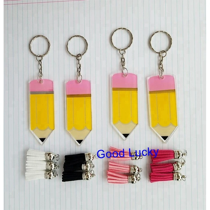 

30pcs/lot 2019 new arrival pink color Teachers' Day Acrylic Pencil Keychains monogram student cute gift keychain clear acrylic