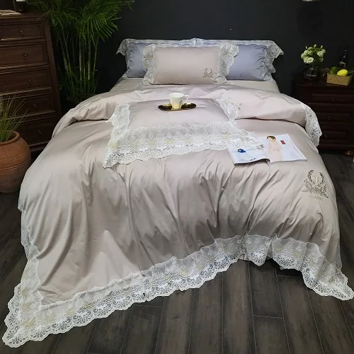 bedding set 4 Белый кружевной край+ 80 S Египетский хлопок розовый серый постельное белье для принцессы набор королевского размера кровать набор пододеяльников простыня комплект наволочка - Цвет: bedding set 4