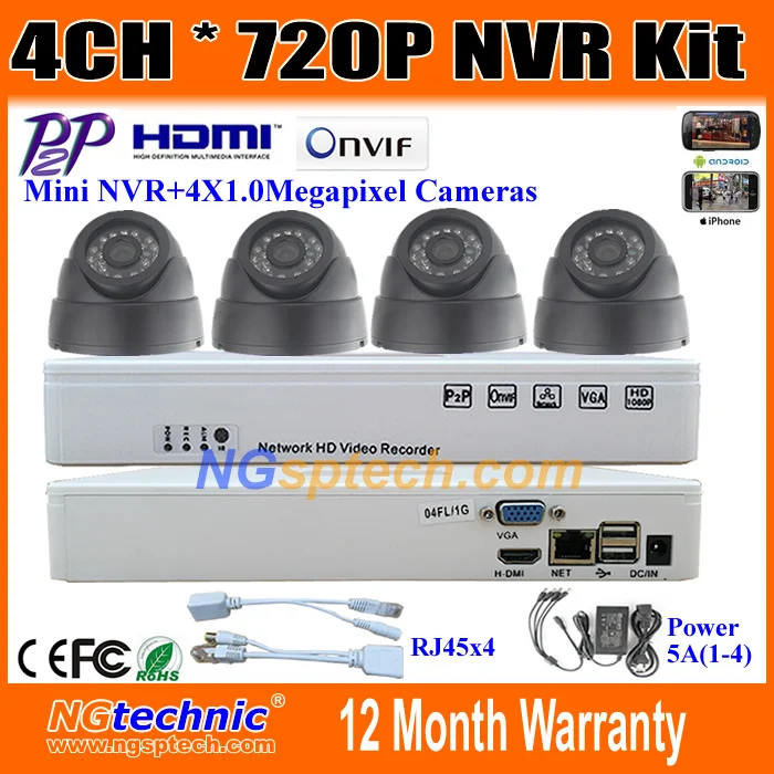 

4CH Mini NVR System CCTV Security 1.0MP IP Camera 720P 24units Infrared LEDs Good Night Vision P2P ONVIF 4CH H.264 Mini NVR HDMI