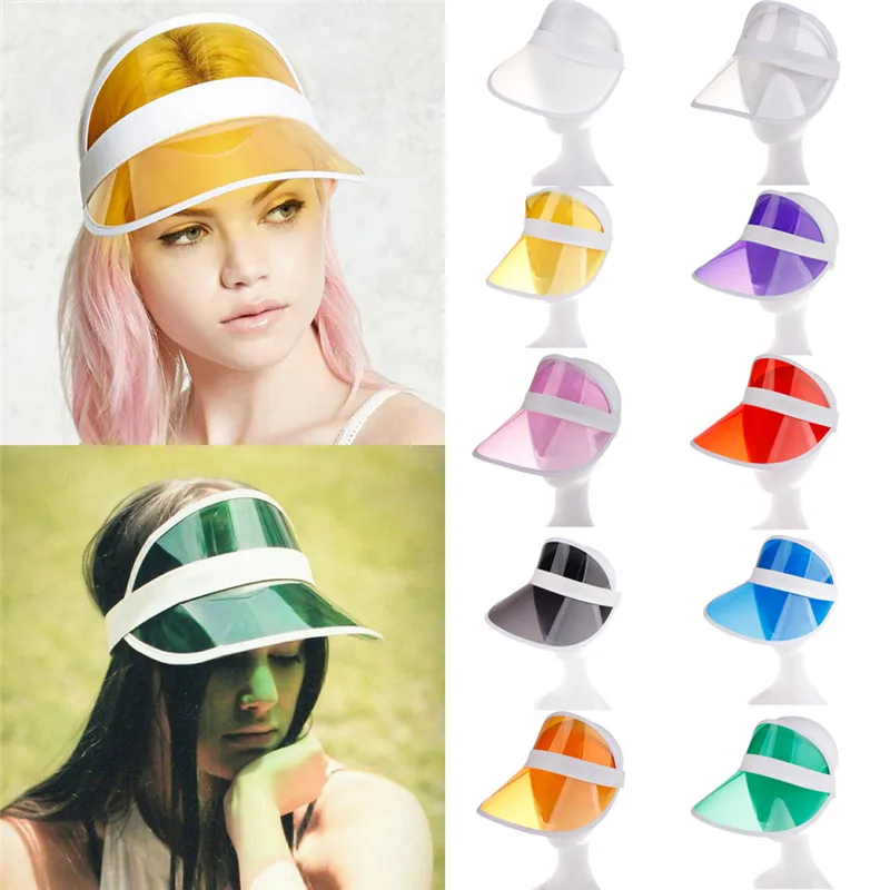 

New Summer Colorful PVC Hat Sun Visor Party Casual Hat Clear Plastic Adult Sunscreen Cap
