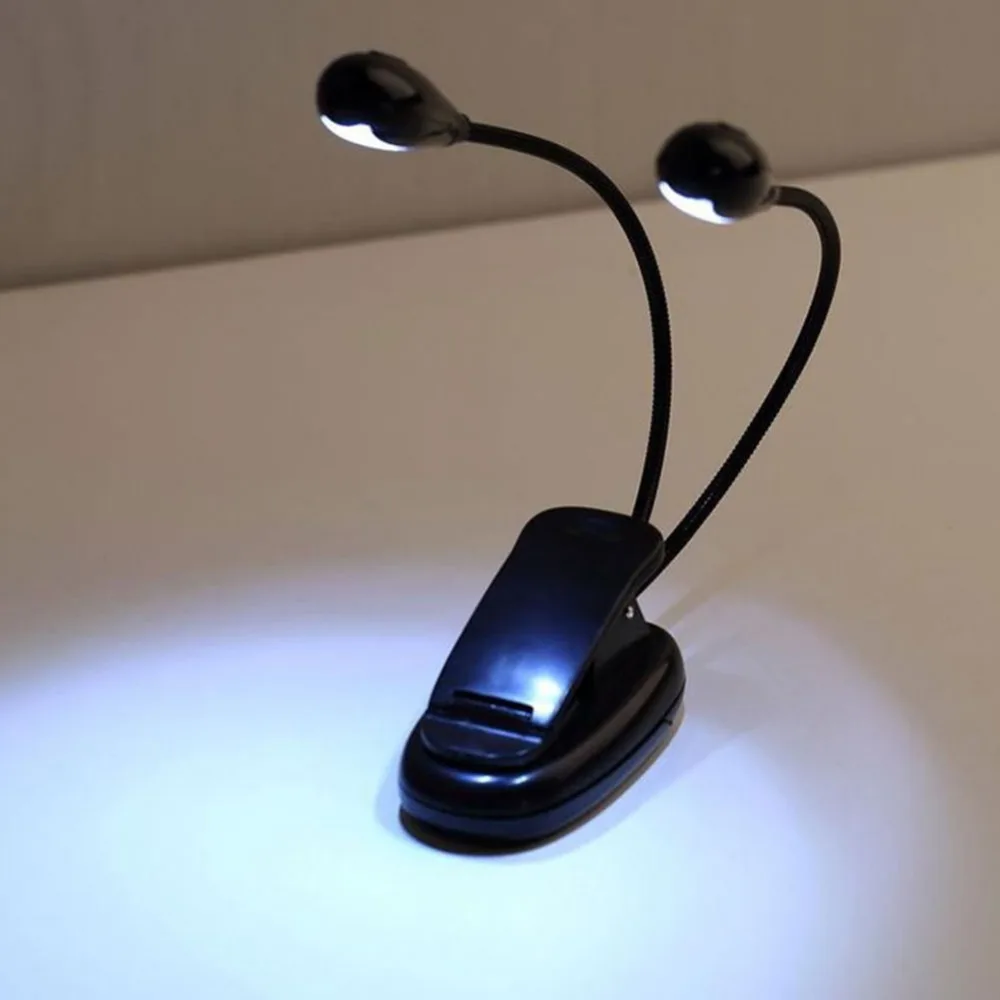 Dual Arm 2 LED Flexible Stand Clip on Book Light Adjustable 8 LED Piano