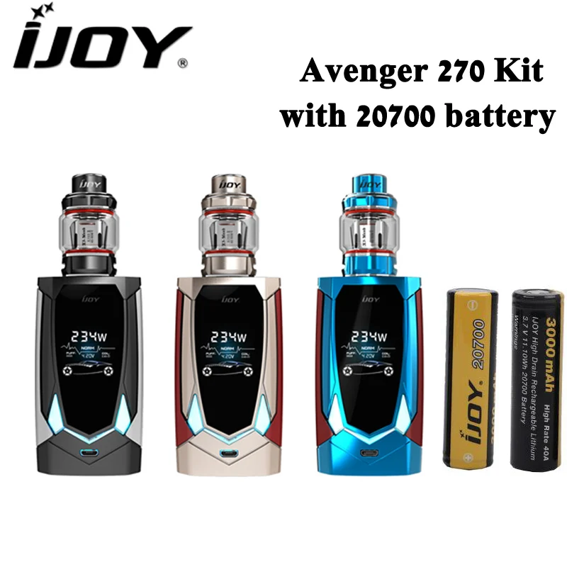 

Original IJOY Avenger 270 Kit 234W Box Mod 4.7ML AVENGER SUBOHM Tank Electronic Cigarette Vape Vaporizer with Dual 20700 Battery
