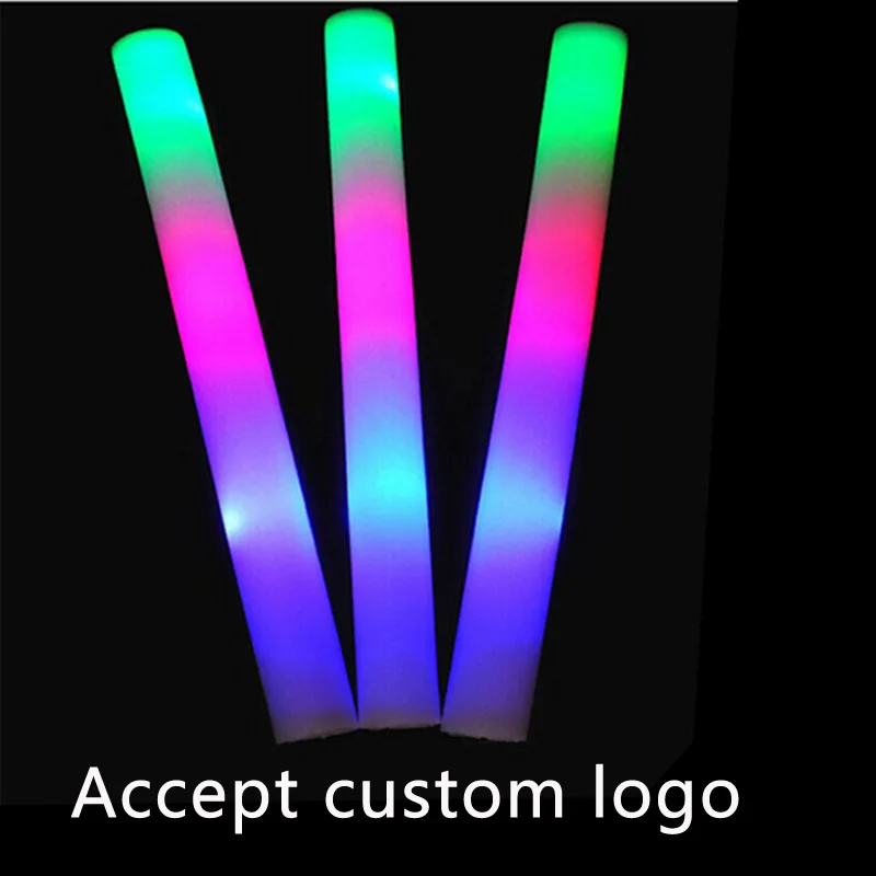 2 LIGHT UP FLASHING BLINKING FOAM TUBE STICK night time lights party supplies