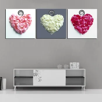

3 Panel Love Heart Flower Petals Art Pictures Canvas Bedroom Head of Bed Wall Decorative Canvas Painting No Frame