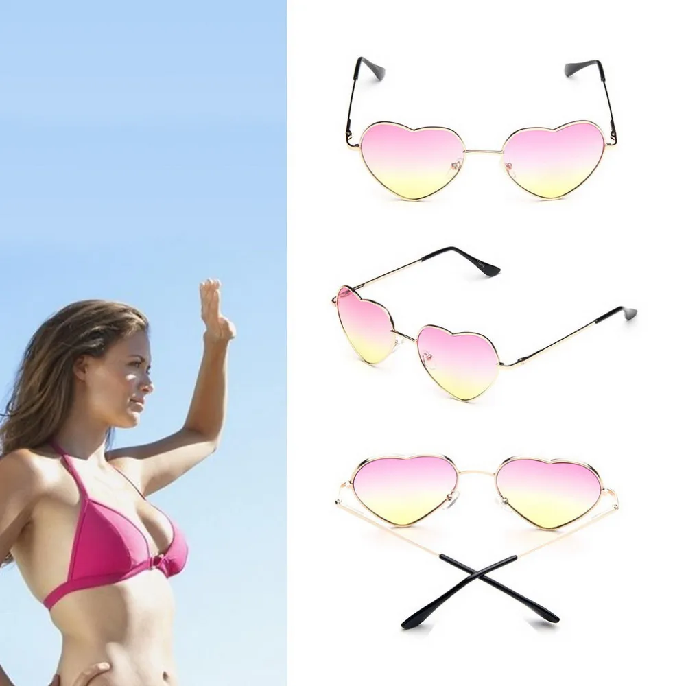 Summer Style Women Heart Shaped Round Alloy Gradient Shades Lens Metal Frame Sunglasses Sun Glasses