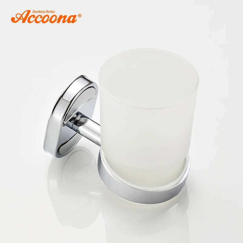 Accoona Bath Wall Mounted Toothbrush Tooth Cup Holder With Glass Cup Bath Single Rack Bathroom Accessories A11203
