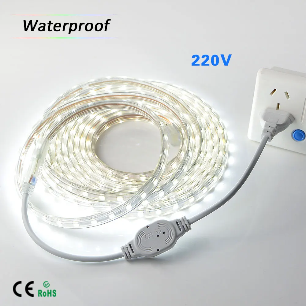 

SMD 5050 AC220V LED Strip Flexible Light 60leds/m Waterproof Led Tape LED Light With Power Plug 1M/2M/3M/5M/6M/8M/9M/10M/15M/20M