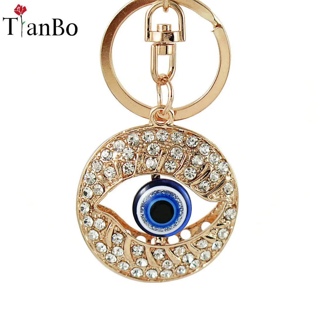 

Personalized Metal Crystal Evil Eye Key Ring Unisex Car Keychain Women Charms HandBag Pendant Key chains Jewelry