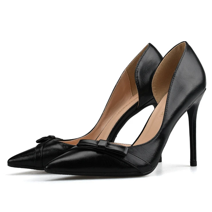 

3 Colors Sweet Bowtie Pointed Toe Women Pumps New Fashion Sheepskin Leather Sexy Side Cut-Outs High Heels Shoes H0018