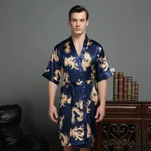 Мужской Халат Домашняя одежда интимное нижнее белье синее кимоно купальный халат Пижамный костюм из вискозы ночная рубашка с драконом принт неглиже L-XXL