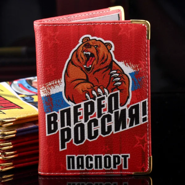 Russian Pu leather multiple passport pouch cases travel passport organizer carrier cover wallet mens personalized passport cover