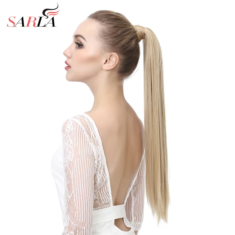 

SARLA 24" 28" 10Pcs Straight Synthetic Clip In Wrap Around Ponytail Extension Resistant High Temperature Hairpieces P001