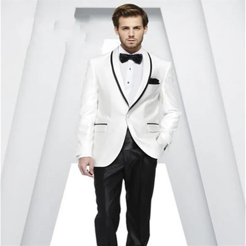 Custom Men's Suits Style white Groomsmen Shawl Lapel Groom Tuxedos Men Suits Wedding Best Man Blazer 2 Pieces(Jacket+Pants - Цвет: Picture Style  14