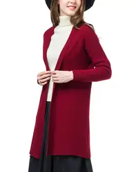 100% козья кашемировая вязаная женская мода средней длины свитер; кардиган; пальто без пряжки Бордовый 2 вида цветов S-2XL