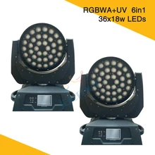 Горячая(2 шт./лот) Led усиление прожекторов размытого света 36*18 Вт 6в1 Led Zoom Moving Head Dj Light RGBWY+ UV для дискотек ночных клубов освещение
