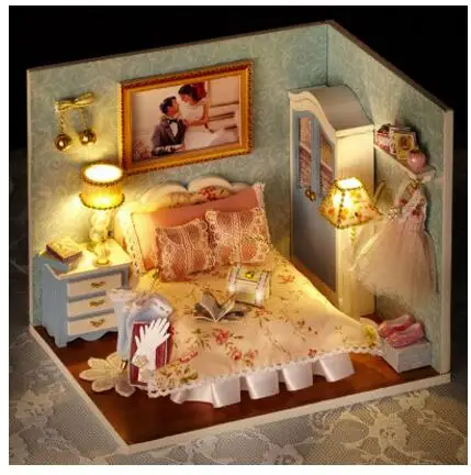 Милая комната DIY Miniatura дом игрушка счастье серия 4 Stlys DIY блоки с мебели светодиодный свет подарок на день рождения H07-H010 - Цвет: H-010