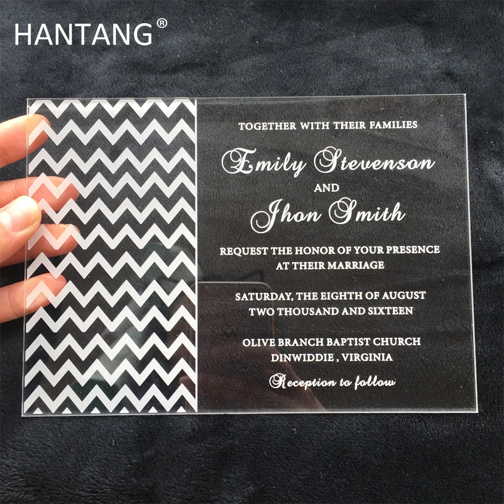 

Customized 100pcs per Lot 5x7inch laser engraved letters clear acrylic wedding invitation card