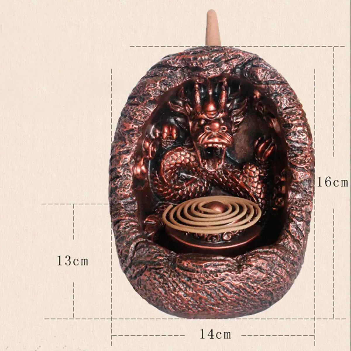 Китайский дракон фонтан смолы керамический, с обратным потоком Конус ладан держатель горелки дым рециркуляции башня буддист вера домашний декор