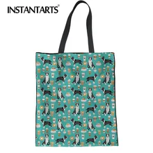 INSTANTARTS Холщовая Сумка женская модная прочная Экологичная сумка-шоппер сумка 3D бульдог терьер принт Льняная сумка большая женская сумка