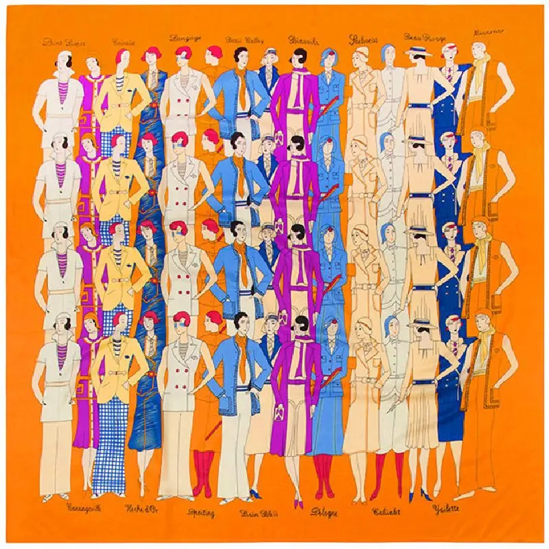 Саржевый шелковый шарф Les Sportives, модный шейный платок, Женская шаль квадратной формы, роскошный бренд, ручная работа, бандана - Цвет: Orange