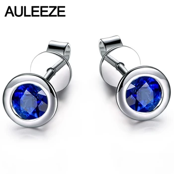 

Bezel Setting 0.8cttw Sapphire Earring 14K 585 White Gold Simplistic Elegance Natural Sapphire Stud Earrings Valentine GiftS