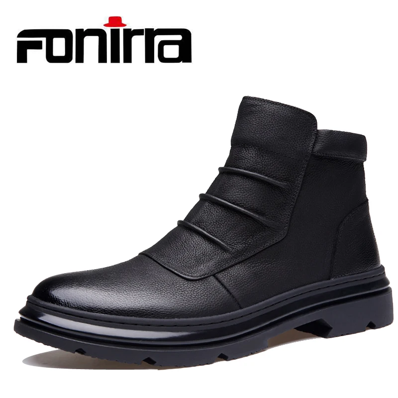 

FONIRRA High Quality Men Snow Leather Warm Boots Ankle Boots Fashion Men's Male Brand Leather Boots Casual Zipper Side 943
