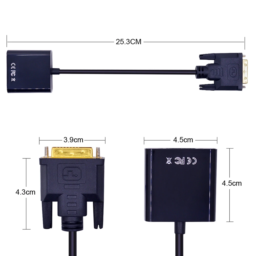 CHIPAL 1080P DVI-D DVI в VGA адаптер 24+ 1 25Pin штекер в 15Pin женский кабель видео конвертер для ПК компьютер HDTV монитор дисплей