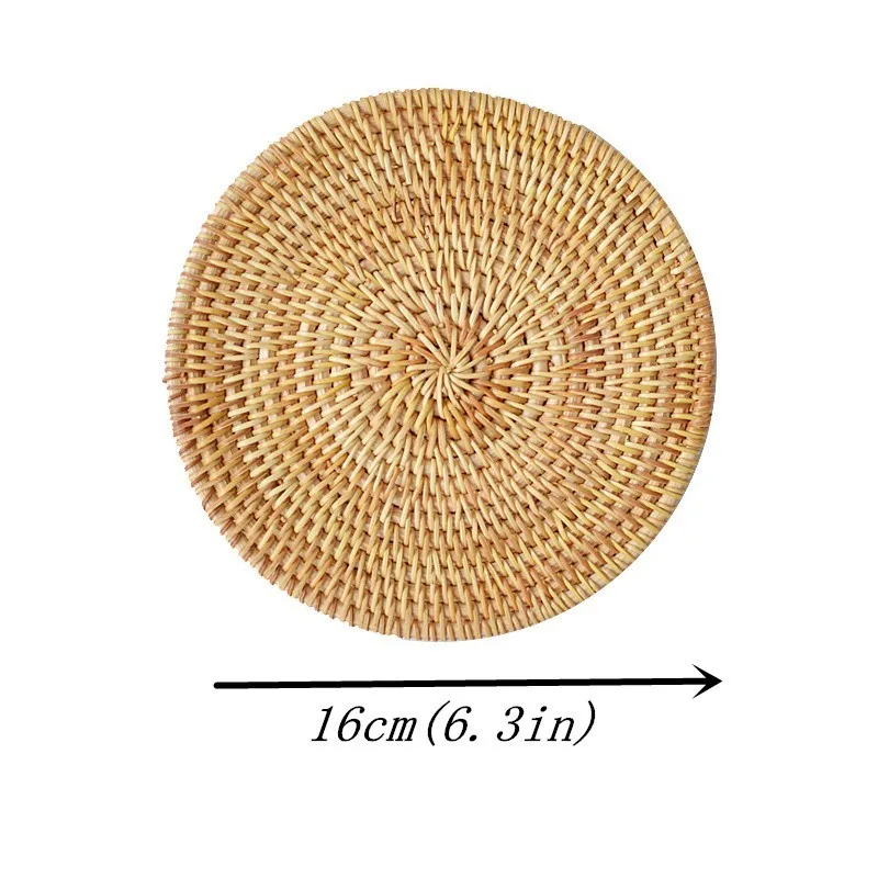 Плетеный Круглый Чайный коврик ручной работы из ротанга, индивидуальная подставка на стол для горячих напитков, кофейных блюд, набор подстаканников, теплоизоляция - Цвет: diameter16cm