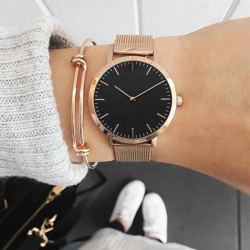 Mavis Hare Лидер продаж розовое золото Регулируемый браслет с Белый& Розовый& Черная ракушка наручные часы для женщин сетки часы как подарок - Окраска металла: SET 3