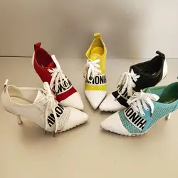 2019 г. новое поступление, туфли-лодочки ярких цветов, женская обувь из сетчатой ткани, дышащая обувь с надписью, на шнуровке, на высоком