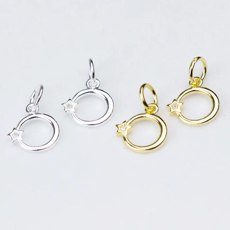 

100% 925 Sterling Silver Round Circle Zircon Charms 8mm Fashion Silver Designer Pendants Findings Fit DIY Jewelry Making Earring