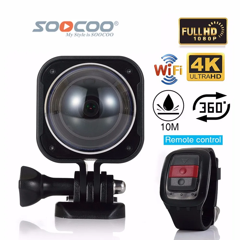 SOOCOO 4K C-UBE360H WiFi Водонепроницаемая мини Спортивная экшн-камера 360 широкоугольная видеокамера с пультом дистанционного управления VR камера