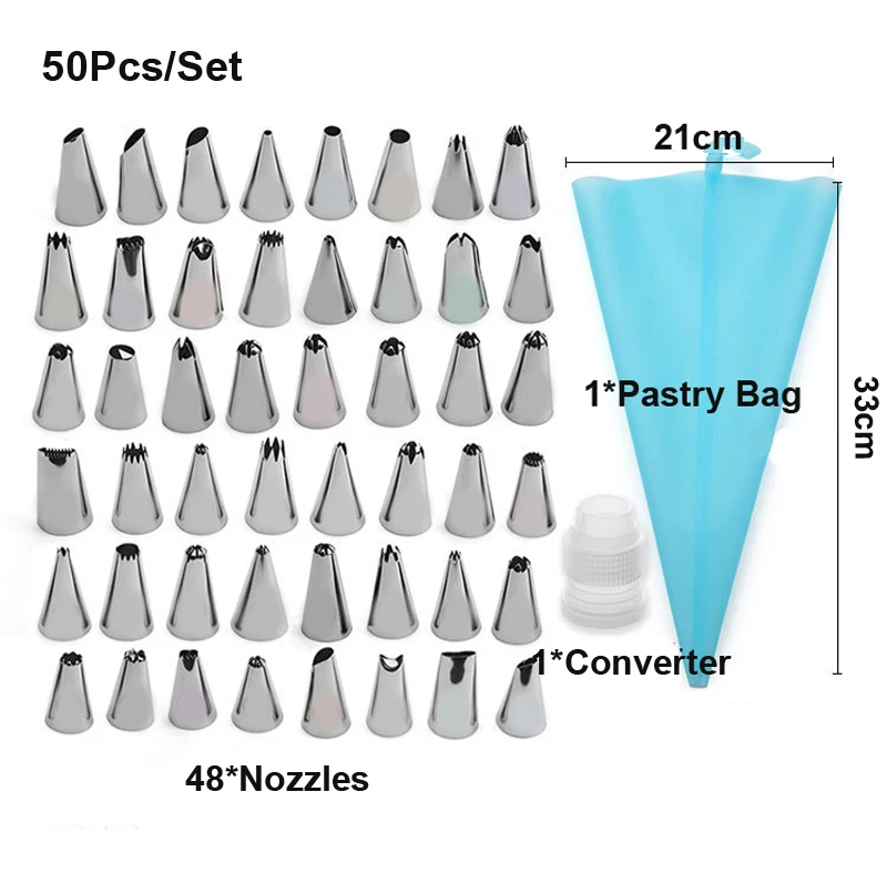 Силиконовые/Пластиковые кухонные аксессуары кондитерский мешок для глазури для крема+ Набор насадок из нержавеющей стали насадки для украшения тортов «сделай сам» Набор GYH - Цвет: M S 48BHT 1ZHT