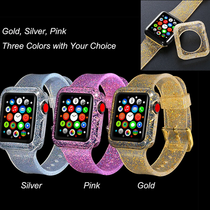 Цветной мягкий силиконовый спортивный ремешок с блестками для Apple Watch 38 мм 42 40 44