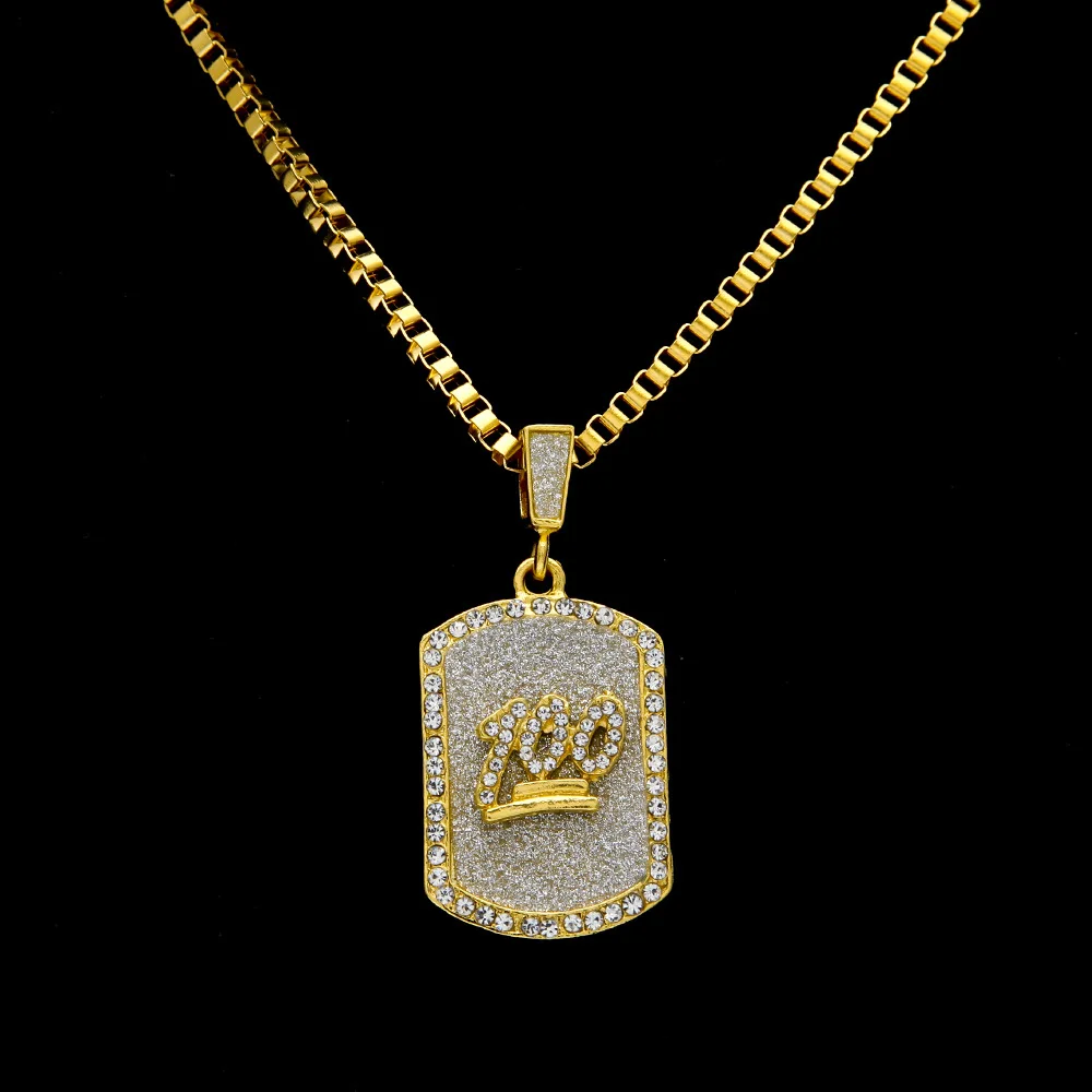 

Bling Hip Hop Women Full Rhinestone Glitter Pendants Necklaces Jewelry Men Golden 100 Scores Jesus Chains Chokers